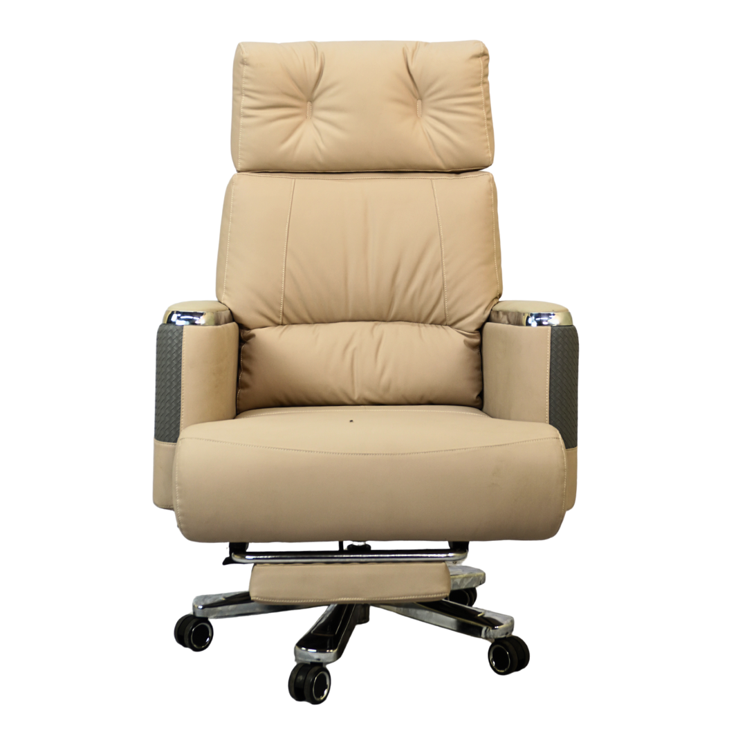 Executive Luxury Boss Chair with Footrest (FT-H0629) Light Cream - Furnitex Limited