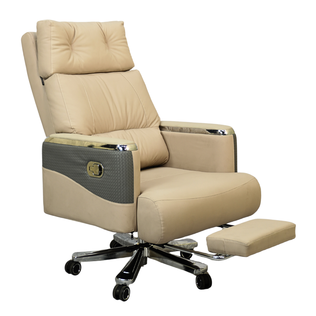 Executive Luxury Boss Chair with Footrest (FT-H0629) Light Cream - Furnitex Limited