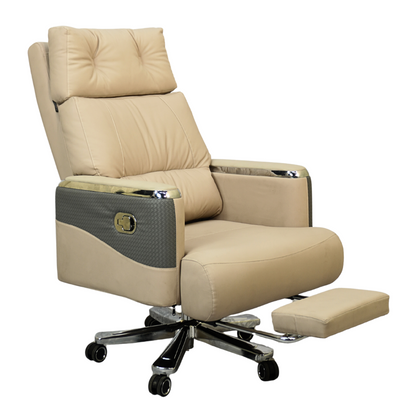 Executive Luxury Boss Chair with Footrest (FT-H0629) Light Cream - Furnitex Limited