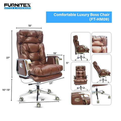 Comfortable Luxury Boss Chair FT-HM09 Chocolate – Ergonomic Executive Office Chair by Furnitex Limited
