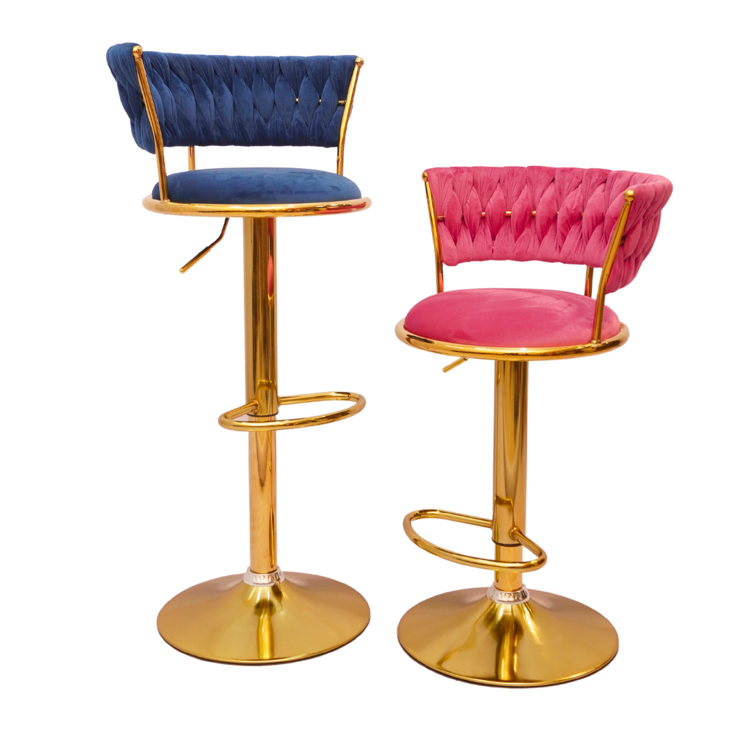 Gold Premium Velvet Bar stool (FT-BJ151 )Bubblegum pink Furnitex Limited