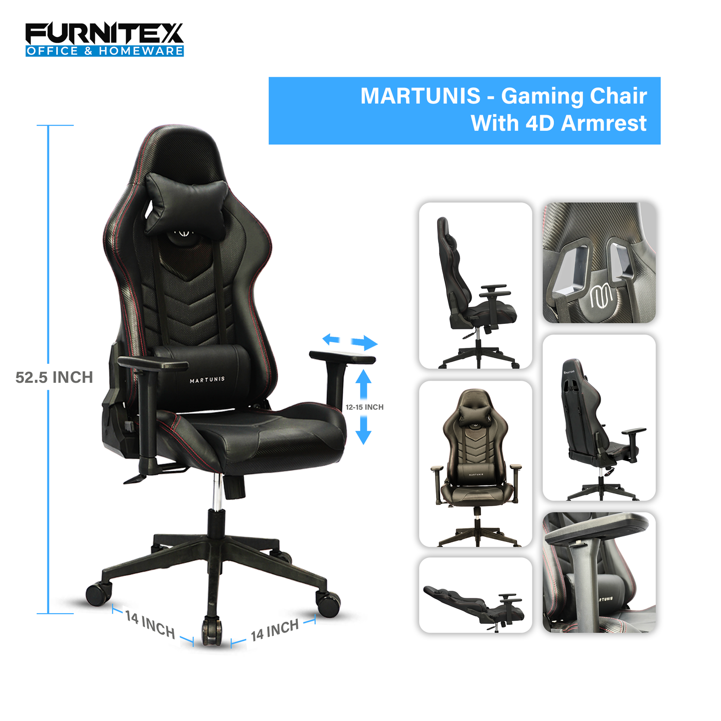 MARTUNIS - Gaming Chair with 4D Armrest (FT-F9042) Furnitex Limited