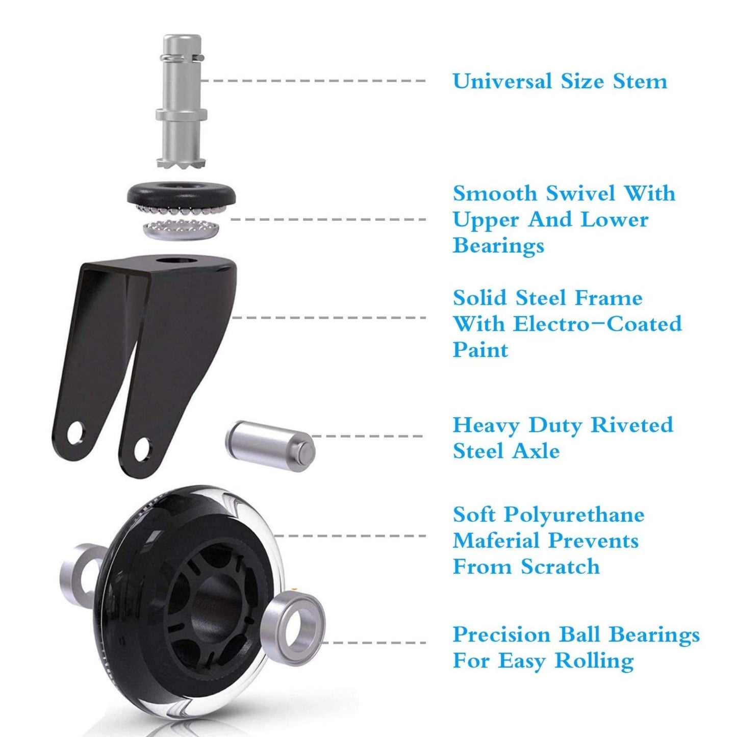 Rubber Caster Set x5 for Hydraulic Chair Furnitex Limited