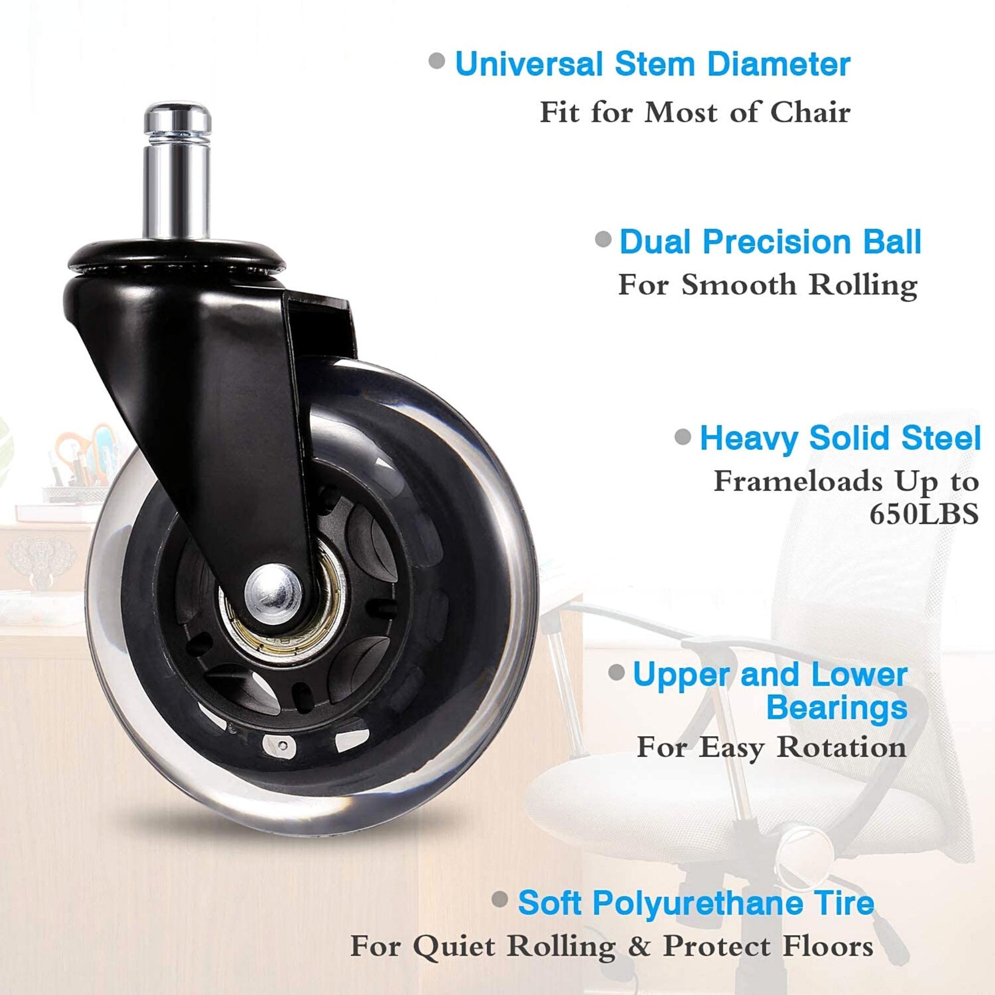 Rubber Caster Set x5 for Hydraulic Chair Furnitex Limited