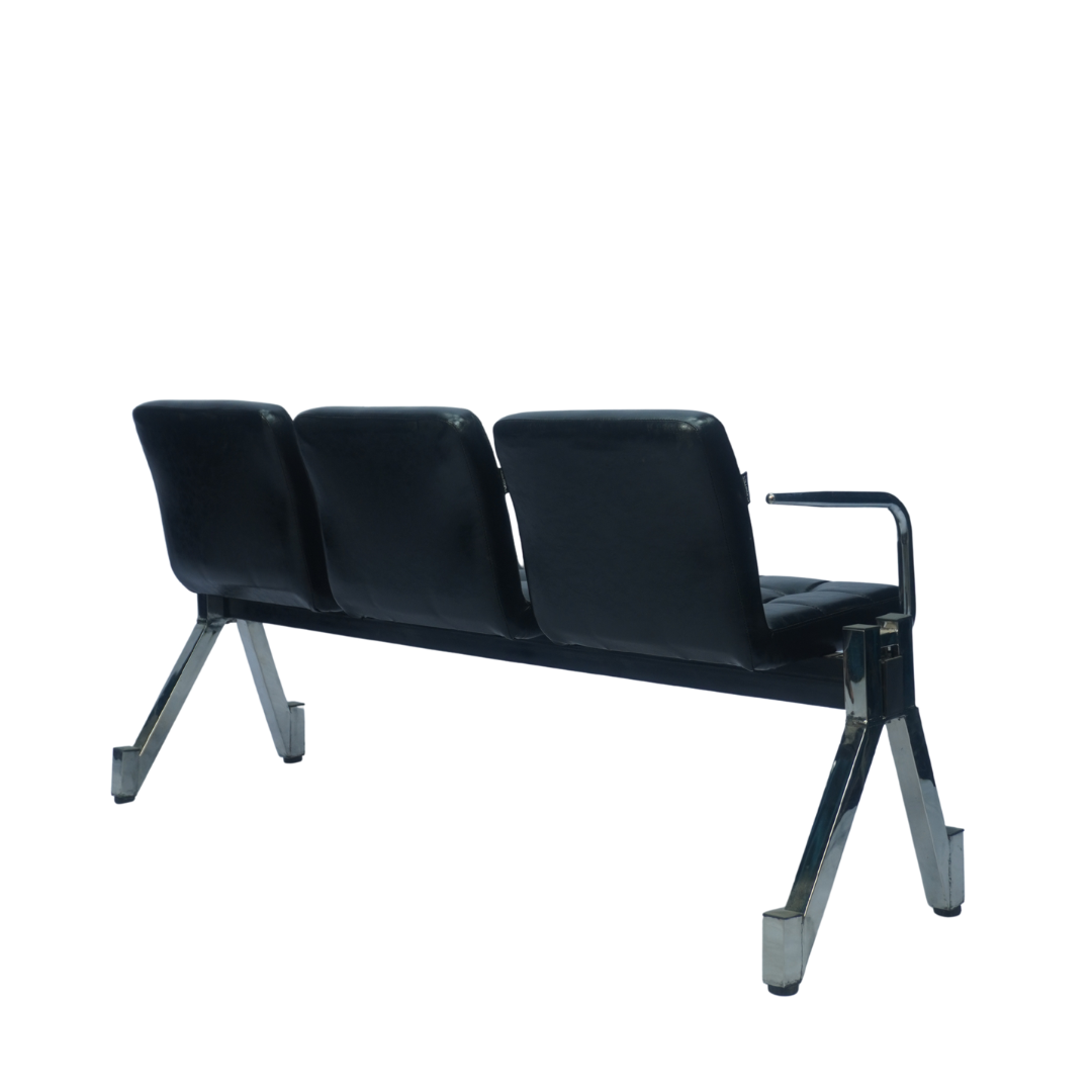 3 Seater Visitor Waiting Chair with Cushioned Seat & Armrest (Black) ( FT - WC04 ) - Furnitex Limited