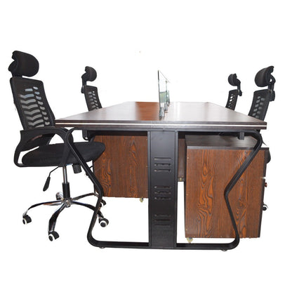 Workstation Office Table for 4 Person with Front Table(FT-004) Black - best office chair in bangladesh,  executive chair for office, childs table and chair set, Gaming Chair, Digital Safety Locker, Bar Stool, leather boss chair, Restaurant Chair, Large Antique Wall Mirror -Furnitex Limited