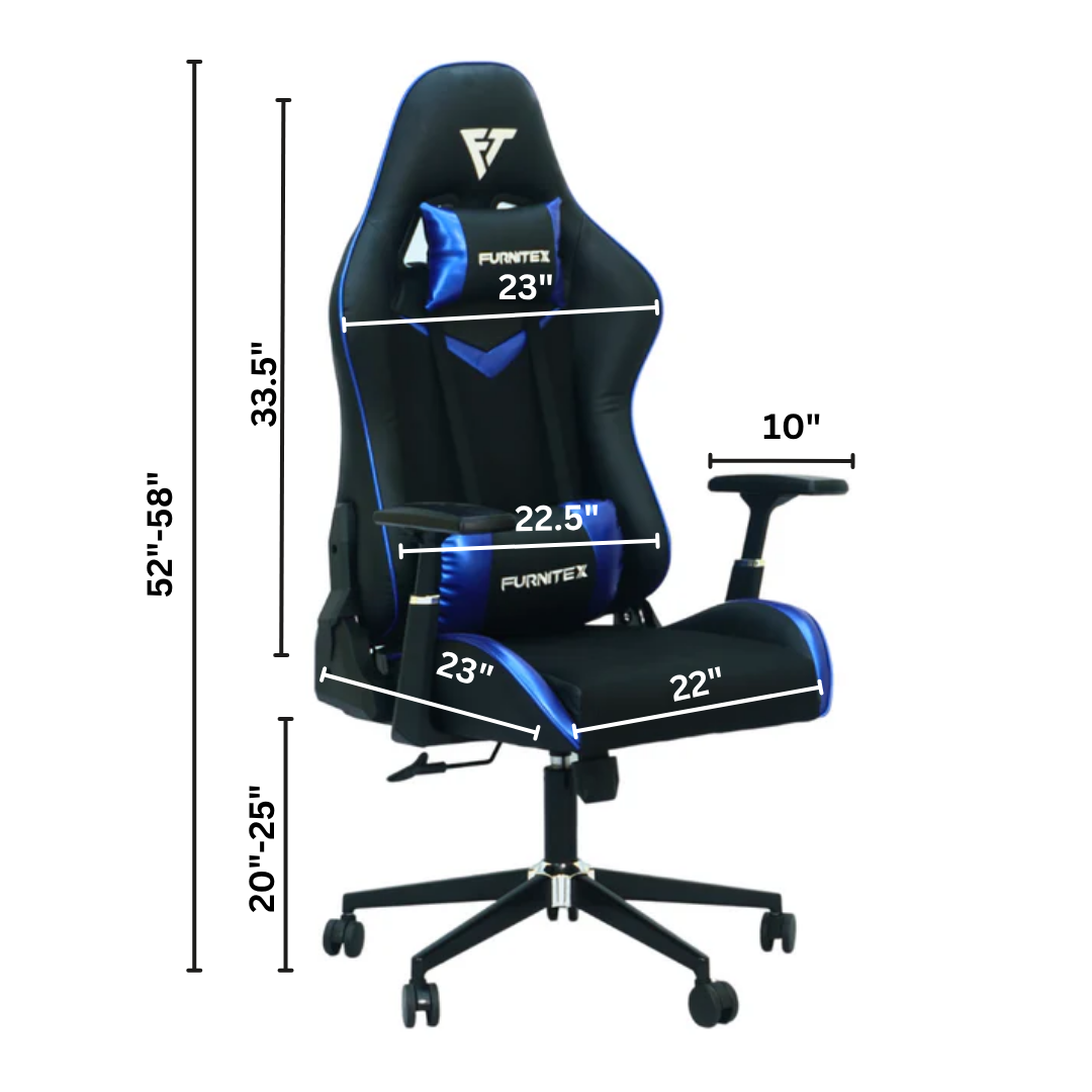 FURNITEX - Gaming Chair with 4D Armrest and Foot Rest (FT-G2 PRO ) Glossy Blue - Furnitex Limited