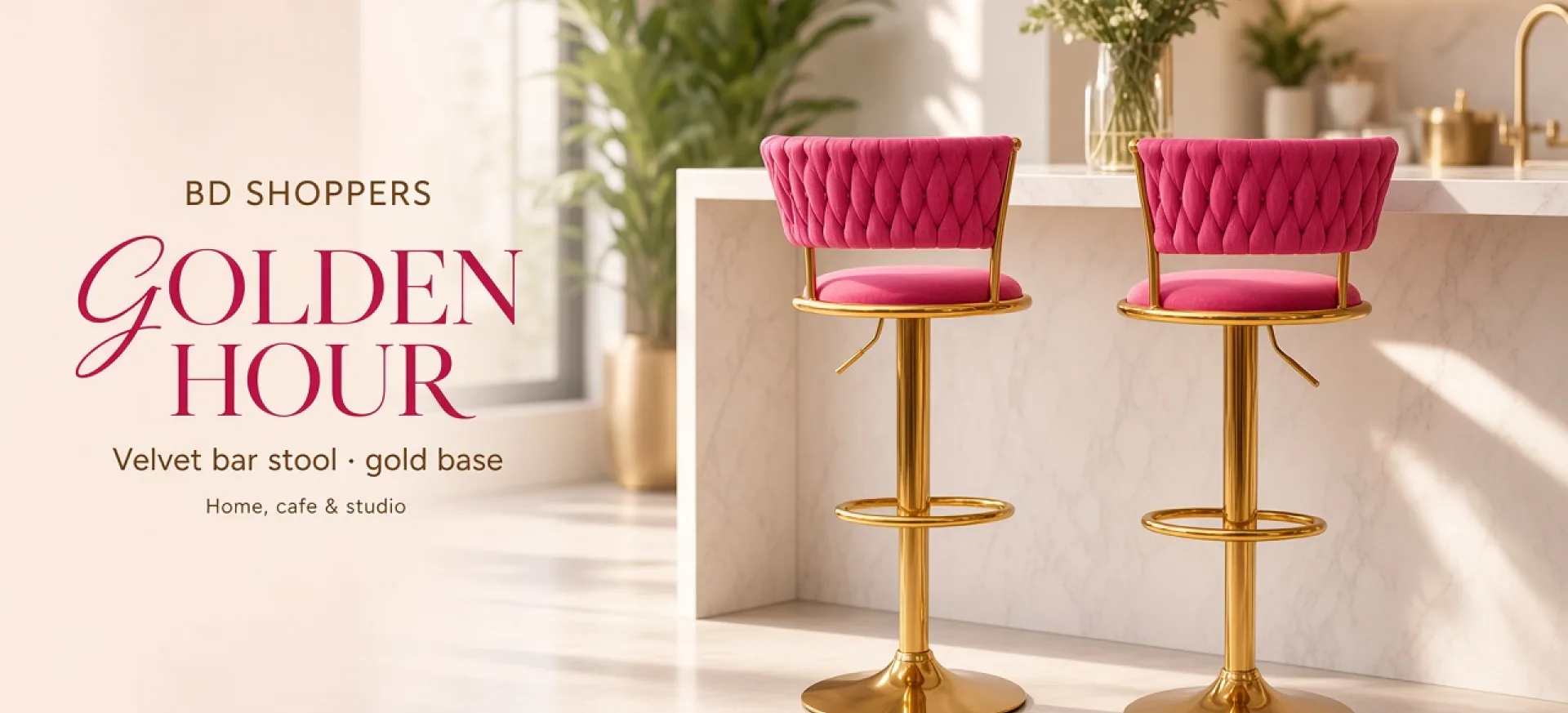 Gold velvet bar stool — golden hour home style | BDShoppers