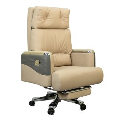 Executive Luxury Boss Chair with Footrest (FT-H0629) Light Cream - Boss Chair | BDshoppers.com