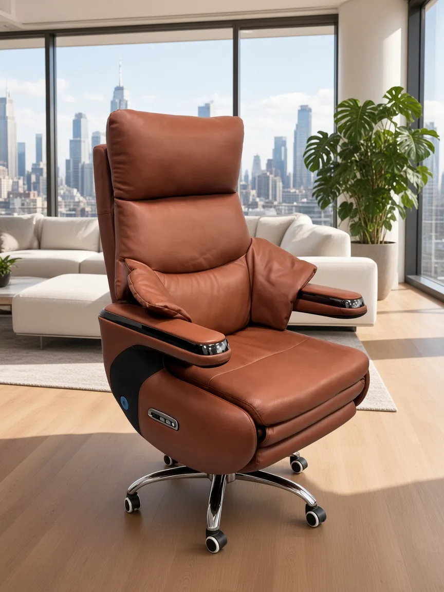 Wavex AR13 chocolate boss chair in a bright penthouse living room